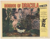 3d0961 HORROR OF DRACULA LC #5 1958 Christopher Lee burying woman's body outside castle, Hammer!