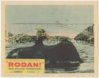 3d0850 RODAN LC #2 1957 Toho, great image of The Flying Monster emerging from water by bridge!