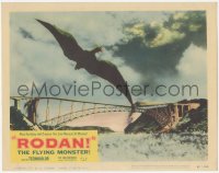 3d0853 RODAN LC #3 1957 cool image of The Flying Monster over collapsing bridge in Fukuoka!