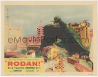 3d0848 RODAN LC #6 1957 great image of The Flying Monster destroying trains & buildings in Fukuoka!