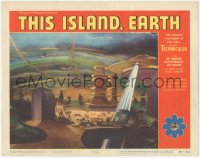 3d0876 THIS ISLAND EARTH LC #8 1955 cool artwork image of spaceships over the futuristic planet!