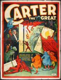 3d0036 CARTER THE GREAT linen 80x106 magic poster 1926 cool devil art, do the dead materialize, rare!