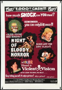 3d0173 NIGHT OF BLOODY HORROR linen 1sh 1969 blood psycho goes berserk, you can only DIE once!