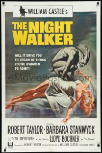 3d0615 NIGHT WALKER 1sh 1965 William Castle, Robert Taylor, Barbara Stanwyck, Reynold Brown art!