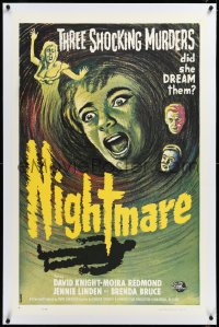 3d0176 NIGHTMARE linen 1sh 1964 Hammer horror, three shocking murders, did she dream them, Roye art!