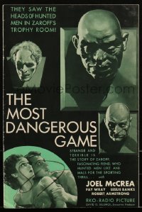 3d0072 MOST DANGEROUS GAME pressbook 1932 Fay Wray, Joel McCrea, Leslie Banks, Armstrong, ultra rare!