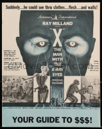 3d0463 X: THE MAN WITH THE X-RAY EYES pressbook 1963 Ray Milland strips souls & bodies, cool art!