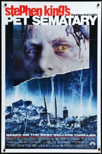 3d0624 PET SEMATARY 1sh 1989 Stephen King's best selling thriller, cool graveyard image!