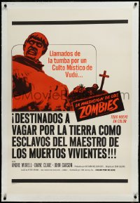 3d0179 PLAGUE OF THE ZOMBIES linen Spanish/US 1sh 1966 Hammer horror, great undead monster image!