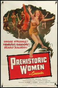 3d0629 PREHISTORIC WOMEN 1sh 1950 Laurette Luez is held down by man threatening her with a torch!