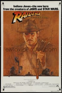 3d0631 RAIDERS OF THE LOST ARK 1sh 1981 great art of adventurer Harrison Ford by Richard Amsel