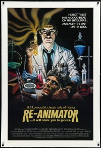 3d0182 RE-ANIMATOR linen 1sh 1985 great art of mad scientist Jeffrey Combs with severed head!