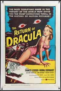 3d0184 RETURN OF DRACULA linen 1sh 1958 art of sexy girl being watched by creepy vampire eyes!