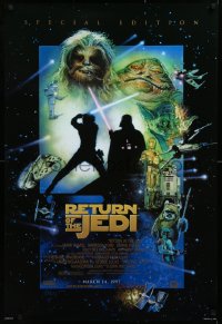 3d1440 RETURN OF THE JEDI style E advance 1sh R1997 George Lucas classic, cool montage art by Drew Struzan!