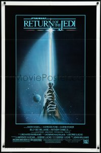 3d0638 RETURN OF THE JEDI 1sh 1983 George Lucas, art of hands holding lightsaber by Reamer!