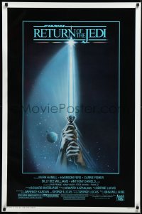 3d1437 RETURN OF THE JEDI 1sh 1983 George Lucas, art of hands holding lightsaber by Reamer!