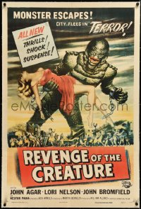 3d0188 REVENGE OF THE CREATURE linen 1sh 1955 art of the monster holding sexy girl by Reynold Brown!