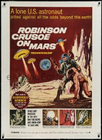 3d0190 ROBINSON CRUSOE ON MARS linen 1sh 1964 cool sci-fi art of Paul Mantee & his man Friday!