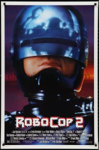 3d1449 ROBOCOP 2 DS 1sh 1990 great close up of cyborg policeman Peter Weller, sci-fi sequel!