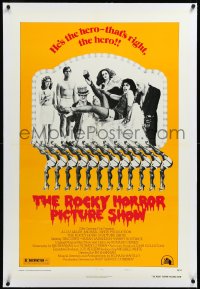 3d0193 ROCKY HORROR PICTURE SHOW linen style B 1sh 1975 Tim Curry is the hero, wacky cast portrait!