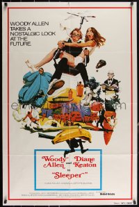 3d0646 SLEEPER int'l 1sh 1974 Woody Allen, Diane Keaton, futuristic sci-fi comedy art by McGinnis!