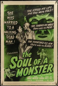 3d0197 SOUL OF A MONSTER linen 1sh R1949 blood-chilling horror, she was married to a walking dead man!