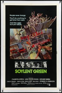 3d0198 SOYLENT GREEN linen 1sh 1973 John Solie art of Heston trying to escape, people never change!