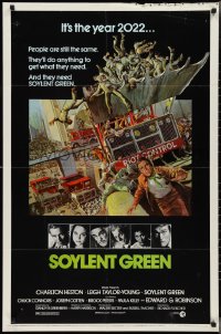 3d0647 SOYLENT GREEN 1sh 1973 Heston trying to escape riot control in the year 2022 by Solie!