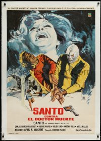 3d0279 SANTO VS DOCTOR DEATH linen Spanish 1976 masked luchador Santo, different Montalban art!