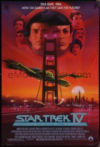 3d1473 STAR TREK IV 1sh 1986 art of Leonard Nimoy, Shatner & Klingon Bird-of-Prey by Bob Peak!