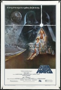 3d0202 STAR WARS linen 2nd printing 1sh 1977 A New Hope, George Lucas classic sci-fi, art by Jung!