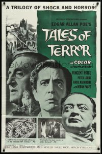 3d0660 TALES OF TERROR 1sh 1962 great images of Peter Lorre, Vincent Price & Basil Rathbone!