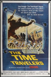 3d0672 TIME TRAVELERS 1sh 1964 cool Reynold Brown sci-fi art of the crack in space and time!