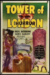 3d0673 TOWER OF LONDON 1sh R1948 Basil Rathbone, executioner Boris Karloff Basil Rathbone, rare!