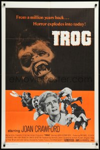 3d0675 TROG 1sh 1970 Joan Crawford & prehistoric monsters, wacky horror explodes into today!