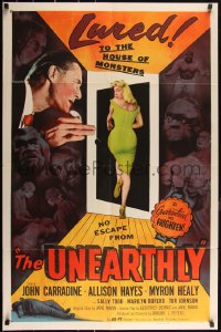 3d0677 UNEARTHLY 1sh 1957 John Carradine, sexy Sally Todd is lured to the house of monsters!