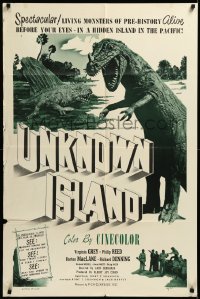3d0678 UNKNOWN ISLAND 1sh 1948 completely different b/w design & images of prehistoric dinosaurs!