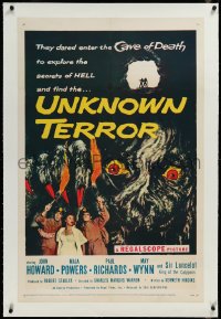 3d0221 UNKNOWN TERROR linen 1sh 1957 they dared enter the Cave of Death to explore secrets of HELL!