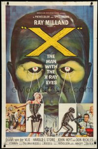 3d1516 X: THE MAN WITH THE X-RAY EYES 1sh 1963 Ray Milland strips souls & bodies, cool art!