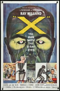 3d0689 X: THE MAN WITH THE X-RAY EYES 1sh 1963 Ray Milland strips souls & bodies, cool art!