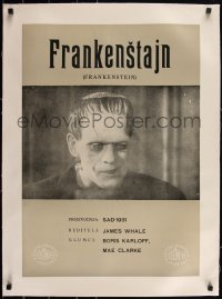 3d0263 FRANKENSTEIN linen Yugoslavian 19x27 1960s super c/u of Boris Karloff in monster makeup!