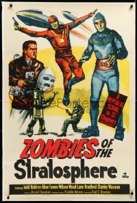 3d0227 ZOMBIES OF THE STRATOSPHERE linen 1sh 1952 cool art of aliens with guns including Leonard Nimoy!