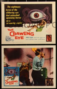 3d1054 CRAWLING EYE 8 LCs 1958 classic artwork of the slithering eyeball monster + great scenes!