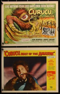 3d1058 CURUCU, BEAST OF THE AMAZON 8 LCs 1956 Reynold Brown monster art + cool horror scenes!
