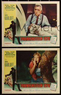 3d1074 FRANKENSTEIN 1970 8 LCs 1958 Boris Karloff with his monster Mike Lane, Charlotte Austin!