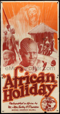 3f0193 AFRICAN HOLIDAY 3sh 1937 Mr. & Mrs. Harry Pearson, big game hunters with natives, ultra rare!