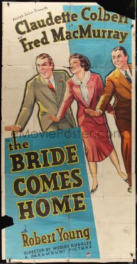 3f0194 BRIDE COMES HOME style A 3sh 1935 art of Fred MacMurray, Claudette Colbert & Robert Young, rare!