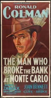 3f0200 MAN WHO BROKE THE BANK AT MONTE CARLO style B 3sh 1935 stone litho art of Ronald Colman, ultra rare!