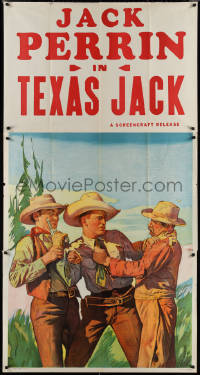 3f0014 TEXAS JACK 3sh R1935 great art of cowboy Jack Perrin held back in fight, ultra rare!