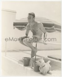 3f1643 RANDOLPH SCOTT 7.25x9.25 still 1937 athletic star keeps fit by swimming with his dog Archie!
